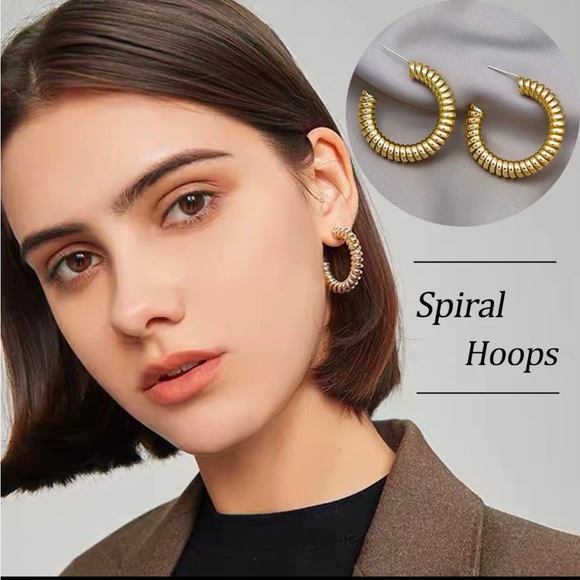 Spiral Gold Hoops - Picture 1 of 12